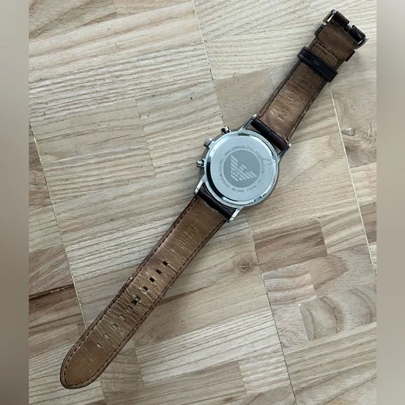 Emporio Armani Chronograph Rare Vintage Men’s Watch Cream Dial Leather Strap